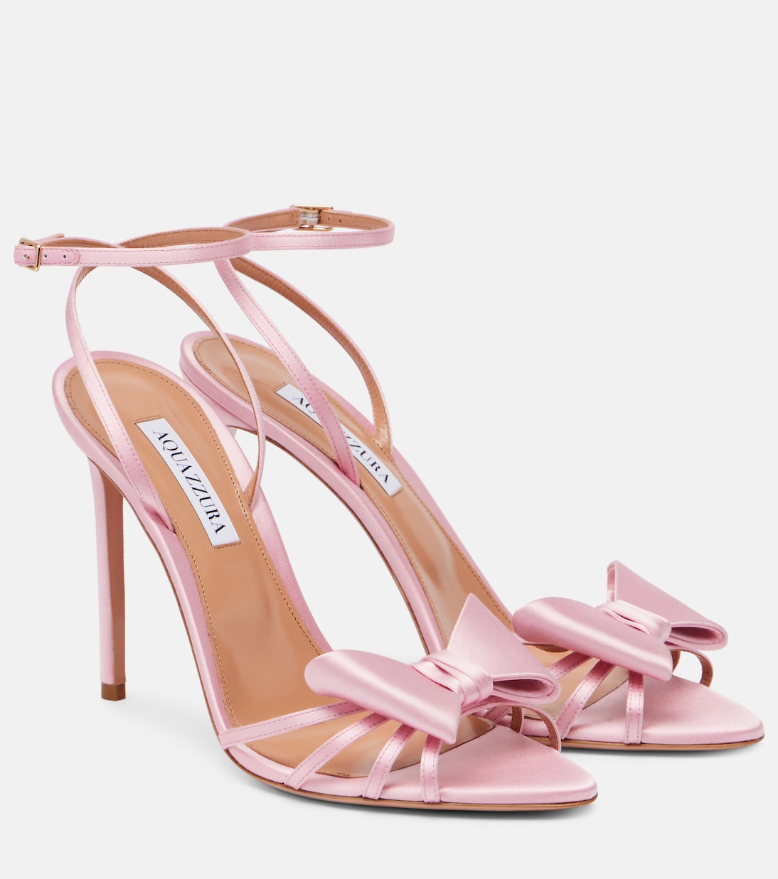 Черные атласные босоножки Black Tie 105 с бантом Aquazzura, Light Rose