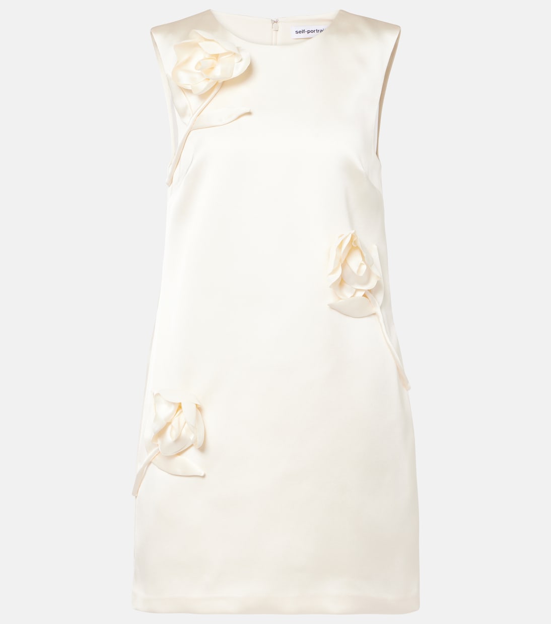 

Атласное мини-платье с цветочной аппликацией Self-Portrait, кремовый
