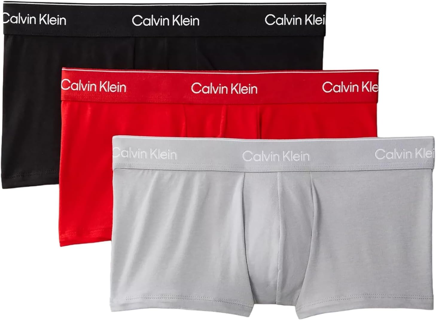 

Комплект из 3 мужских трусов-боксеров Calvin Klein Icon из хлопка и эластичного материала с низкой посадкой, Black/Adrenaline Rush/Sleet