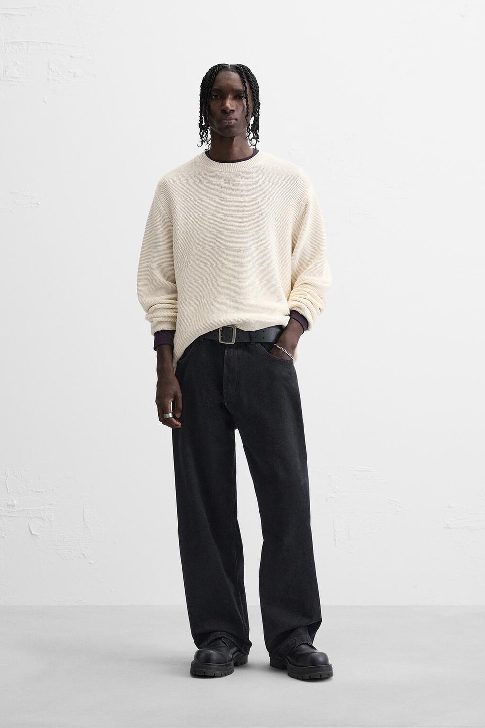 

Свитер из текстурированной хлопковой смеси ZARA, бежевый