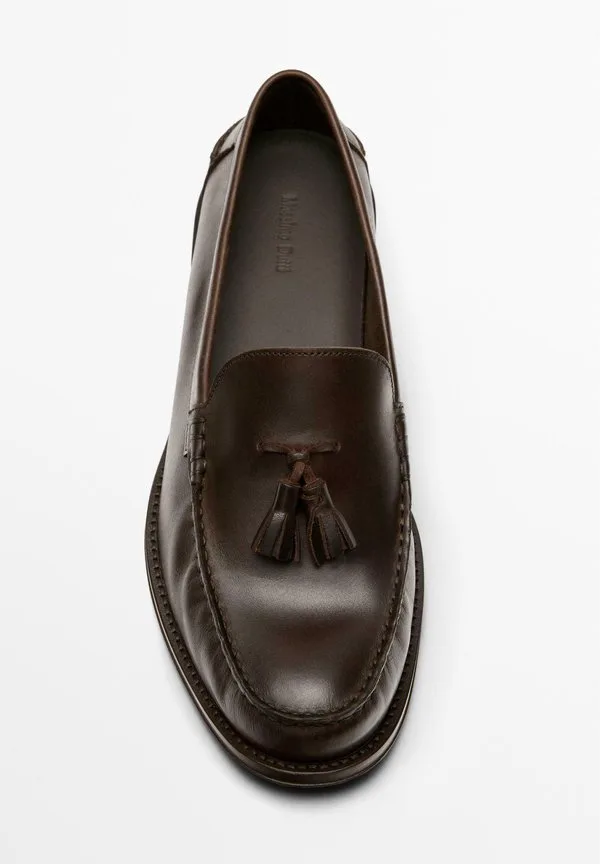 Промасленные лоферы с кисточками, элегантные мокасины Massimo Dutti, Brown — фото 3