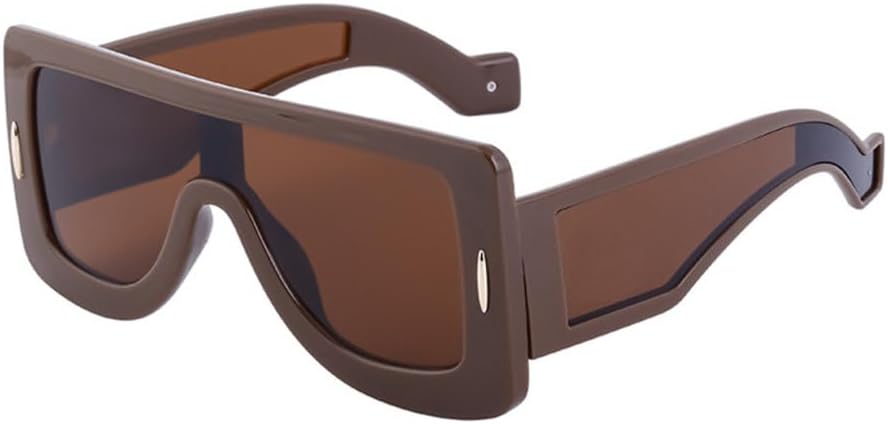 

Модные цельные солнцезащитные очки большого квадратного размера для женщин, винтажные солнцезащитные очки-щитки с заклепками, сексуальные женские очки UV400 MTZJH, Brown