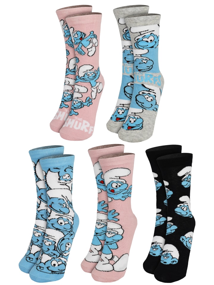 

Die Schlümpfe Набор из 5 носков с изображением Смурфиков, с принтом по всей поверхности, разноцветные, для кроссовок