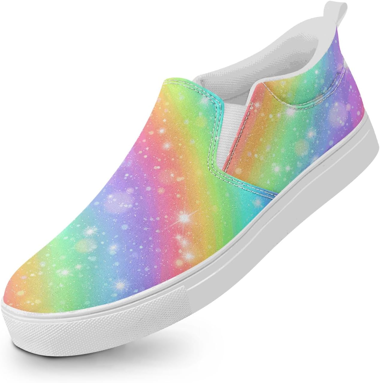 

Унисекс слипоны из холщовой ткани AWSOLE - принт с небесными звездами и луной - легкие повседневные балетки для прогулок, путешествий и ежедневной носки, белый/зеленый/фиолетовый/розовый