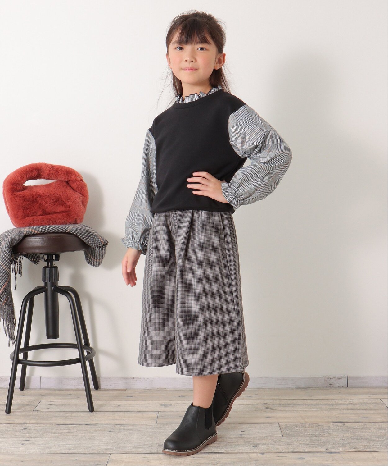 Клетчатые эластичные брюки-гаучо (120-160 см) Ikka, Gray