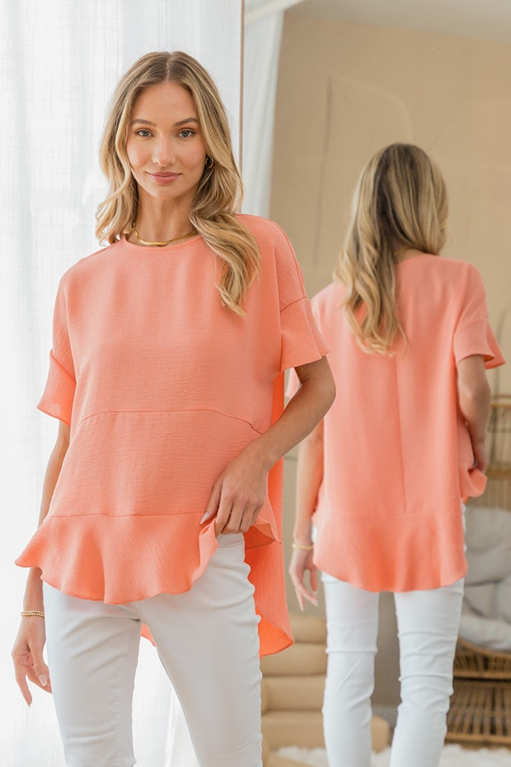 

Топ с круглым вырезом и оборками FASHNZFAB, цвет coral