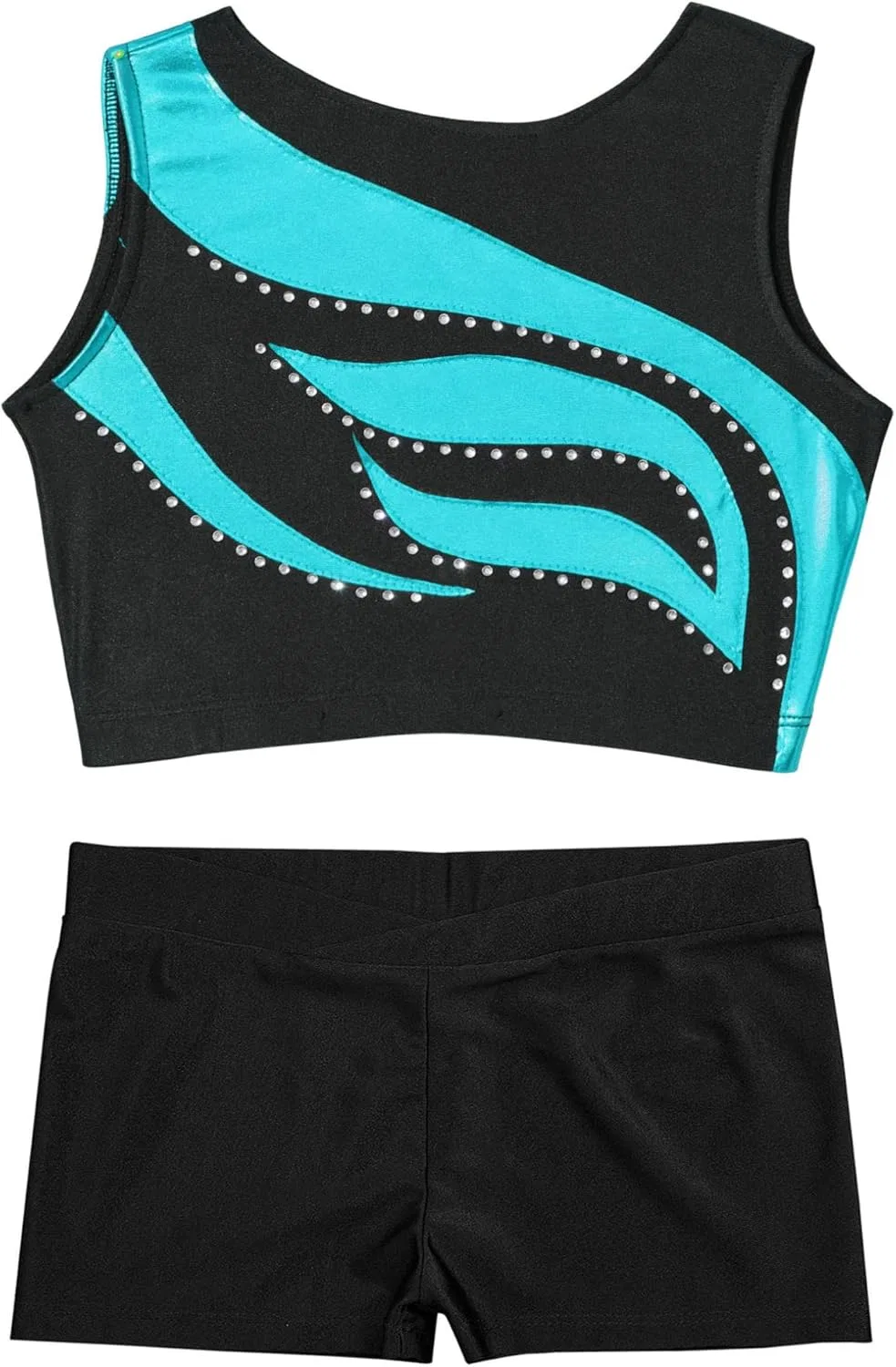 Детский спортивный костюм из топа и шорт Freebily, Blue Green — фото 3