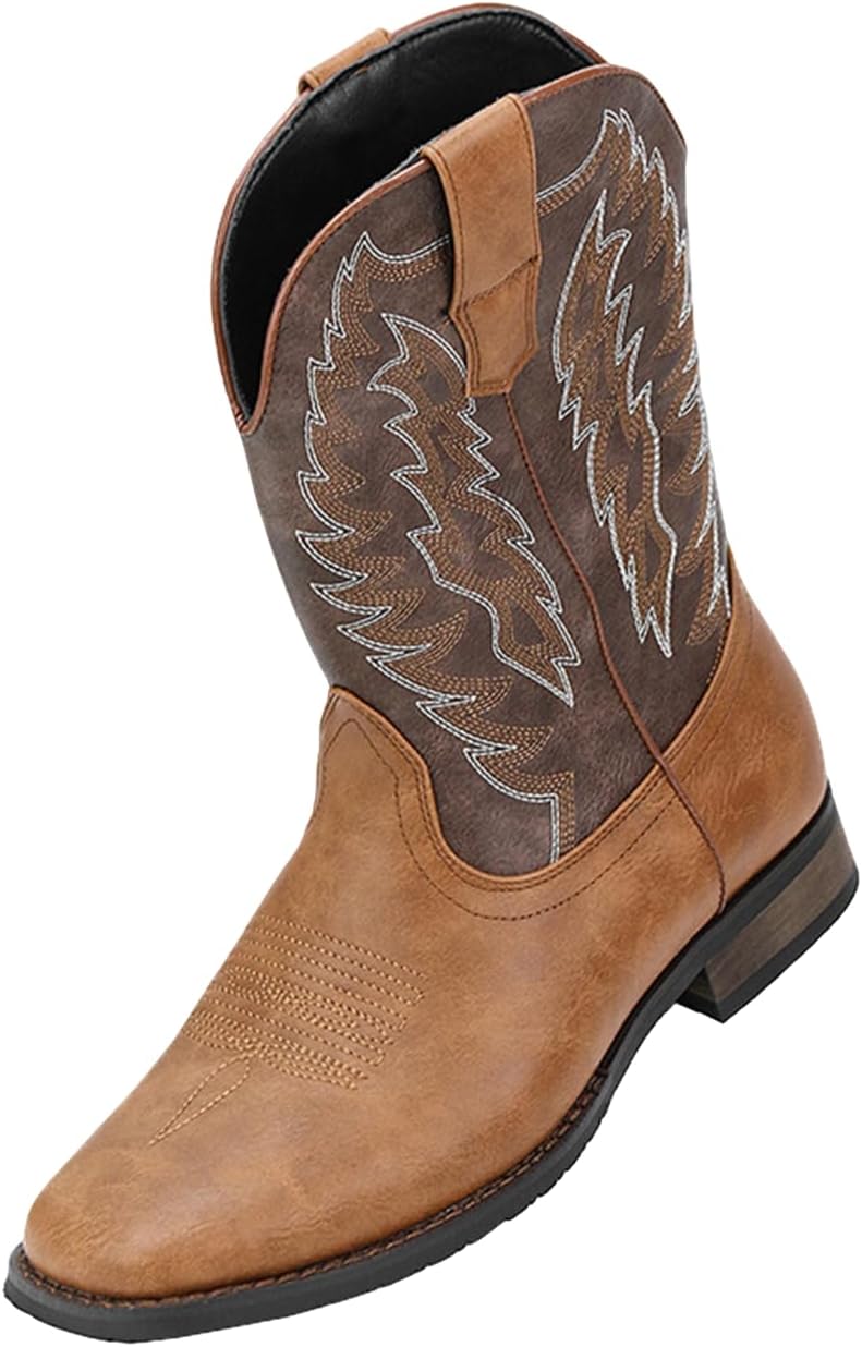 

Мужские вестерн-ботинки Santimon с квадратным носком, на застежке-пулл, классические, формальные, для повседневной носки и верховой езды, Brown02