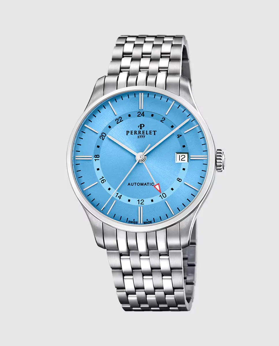 

A1304/9 Weekend Ice Blue серебряные стальные мужские часы Perrelet, серебряный