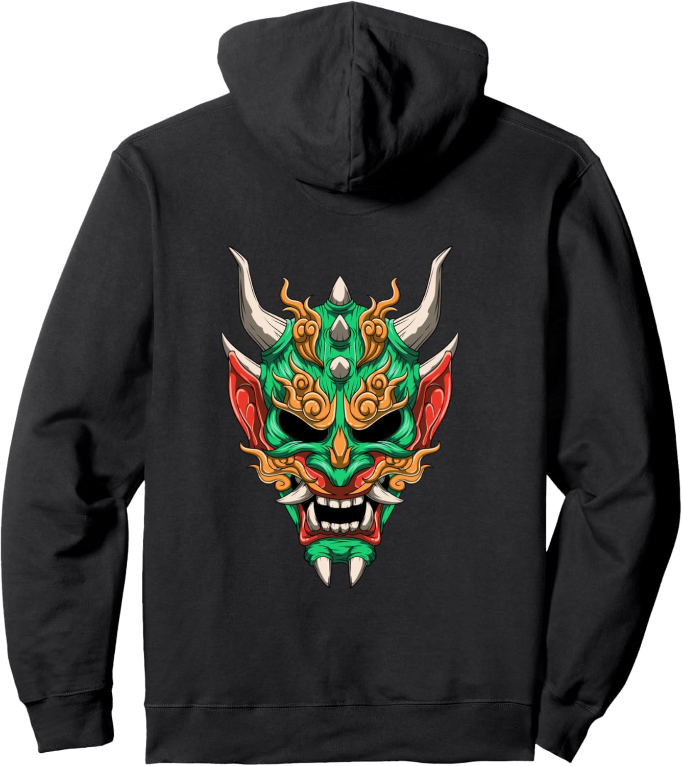 

Японская маска демона - зеленая маска Хання, худи, черный Anime Ondeko - Japanese Hannya Mask Hoodie