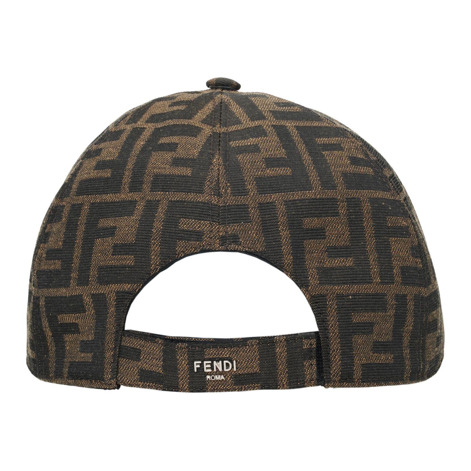Джаккардовая бейсболка из ткани Ff FENDI, Коричневая — фото 3