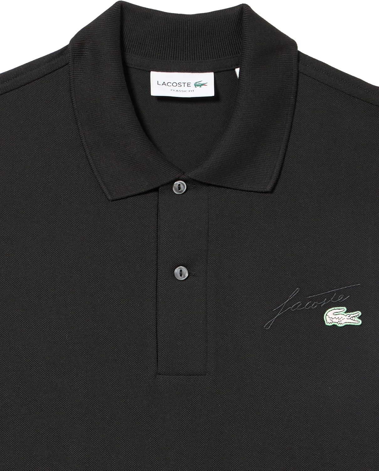 Футболка поло Lacoste, мужская, классическая, с вышивкой mini-piqué, черный — фото 2