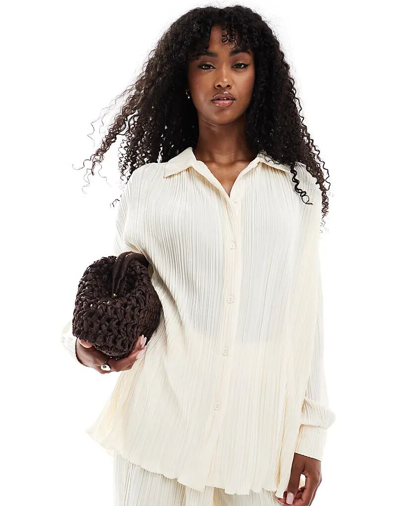 

4th & Reckless, рубашка с плиссированным воротником, застегивающаяся на пуговицы и салатовым краем, кремового цвета