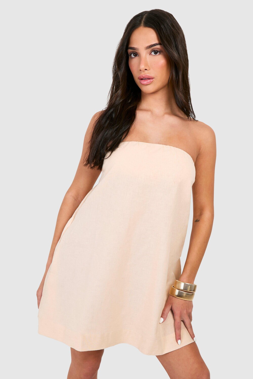 

Миниатюрное льняное платье-бандо Petite boohoo, бежевый