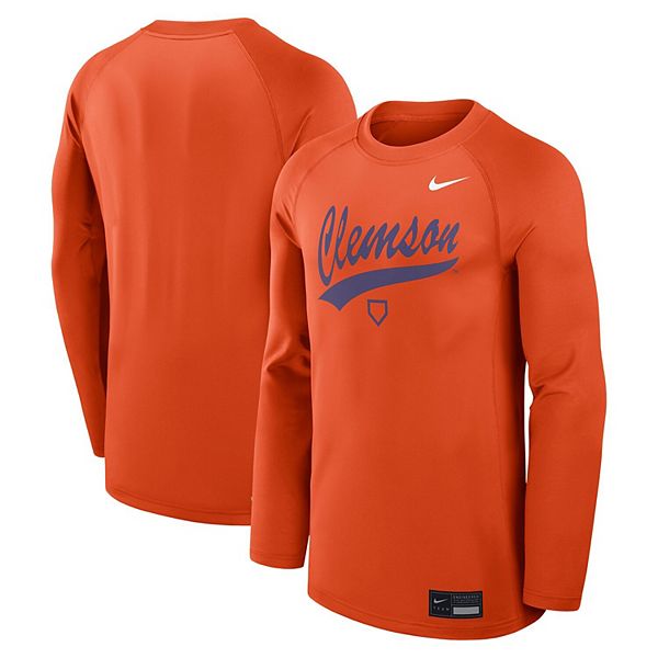 Мужская оранжевая футболка Clemson Tigers Dugout Game Time Raglan Dri-FIT с длинным рукавом Nike — фото 2