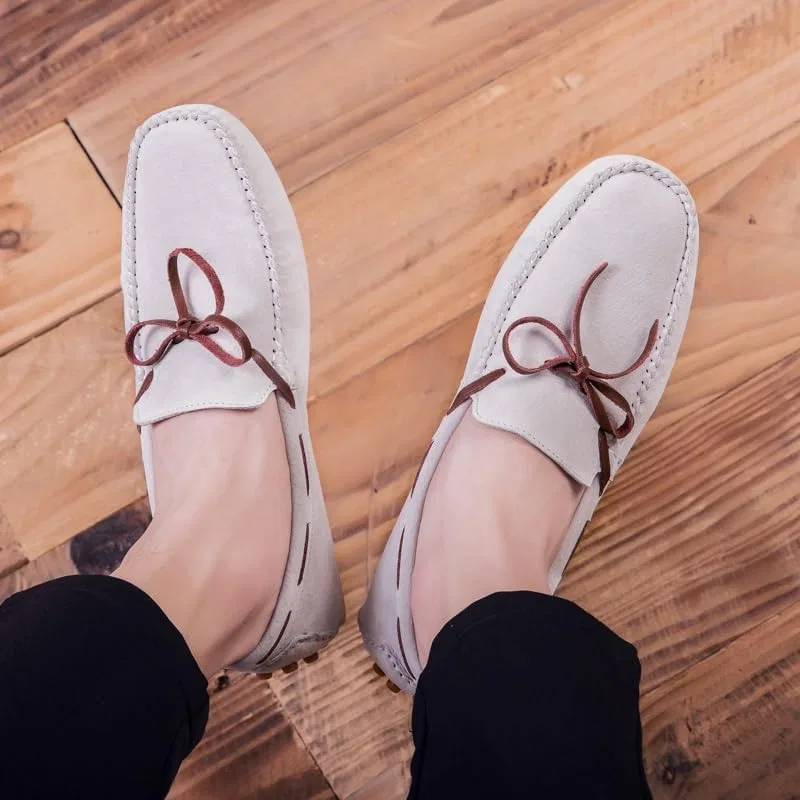 Лоферы мужские замшевые Moccasins Round Toe White SayfuR — фото 4