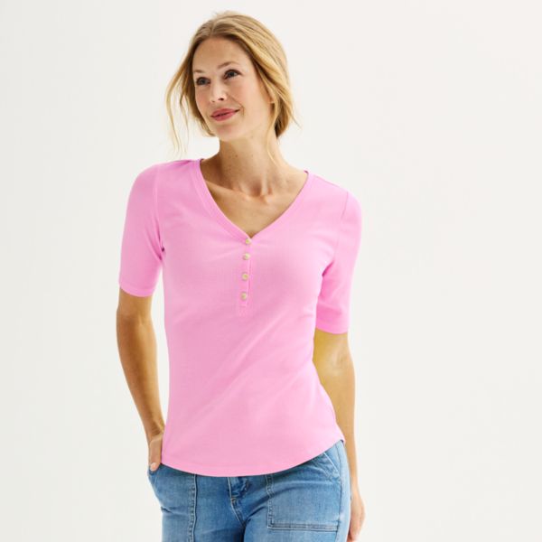 

Облегающая укороченная хенли с длинным рукавом Sonoma Goods For Life, цвет pleasant pink