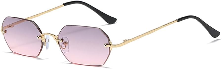 

Солнцезащитные очки в стиле панк, прямоугольные, без оправы, мужские, восьмиугольные, в маленькой металлической оправе, женские, без оправы, защита от УФ-излучения UV400 VFDHN, Grey Pink Lens