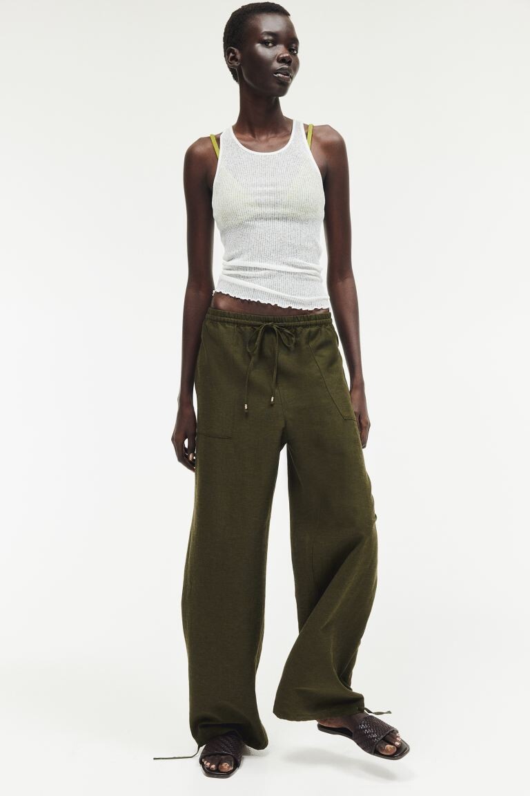 

Брюки-Слипоны из смесового льна H&M, хаки