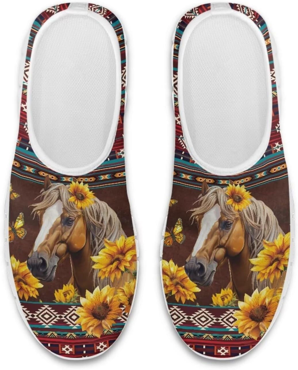 

Кроссовки-лоферы chaqlin для женщин и мужчин, эластичные, без застежки, слипоны, лоферы с ацтекским этническим узором, удобные, дышащие, с сеткой, Sunflower Boho Horse