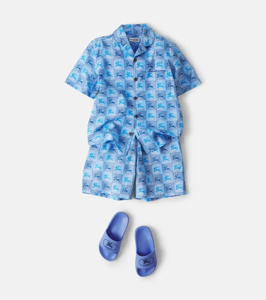 Хлопковая рубашка в клетку EKD Burberry Kids, синий — фото 2