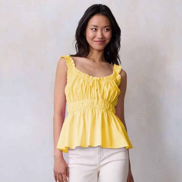 

Женская майка-бэбидолл со сборками Lc Lauren Conrad, цвет yellow white chip