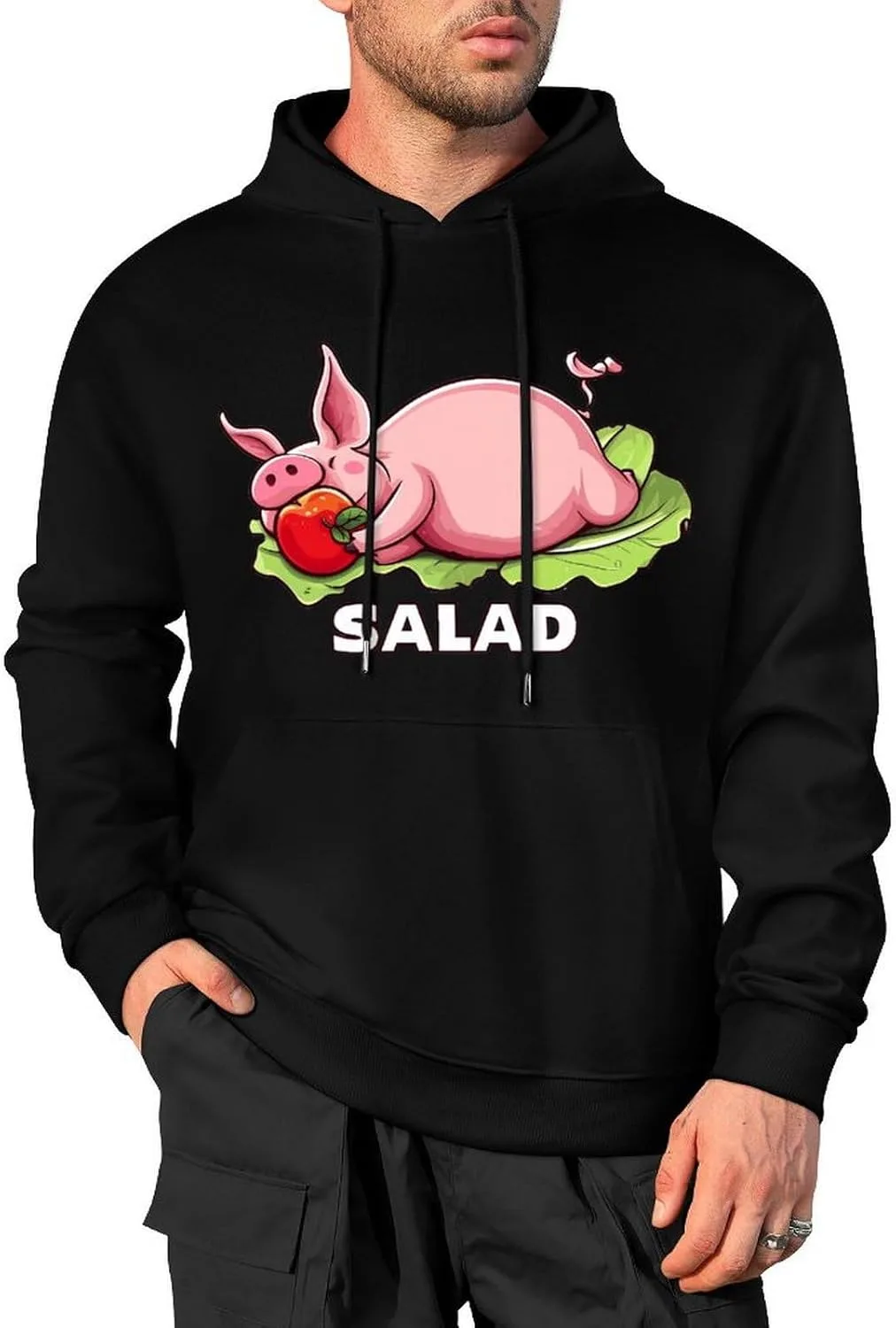 Толстовка Funny Salad с капюшоном для мужчин, хлопковый пуловер с карманом Generic, черный