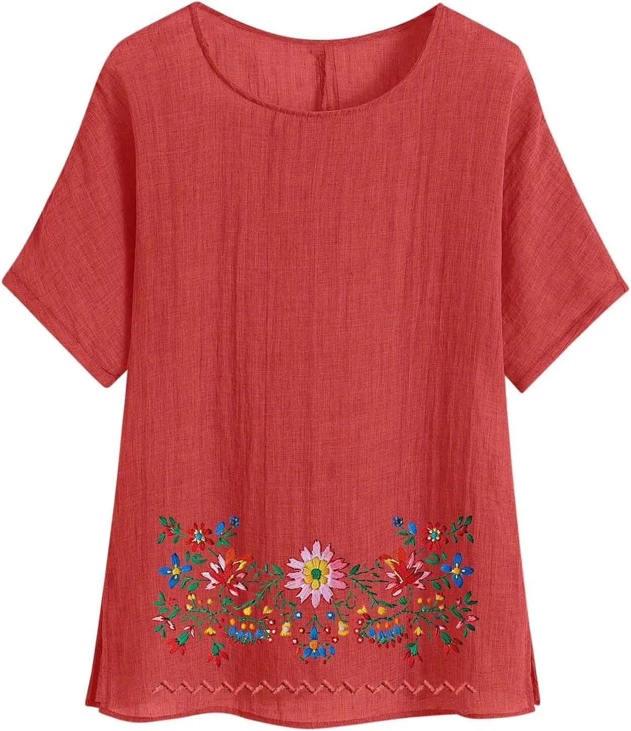 

Женская хлопковая льняная рубашка свободного кроя с вышивкой цветочный топ с коротким рукавом для путешествий и лета Smxrfitk