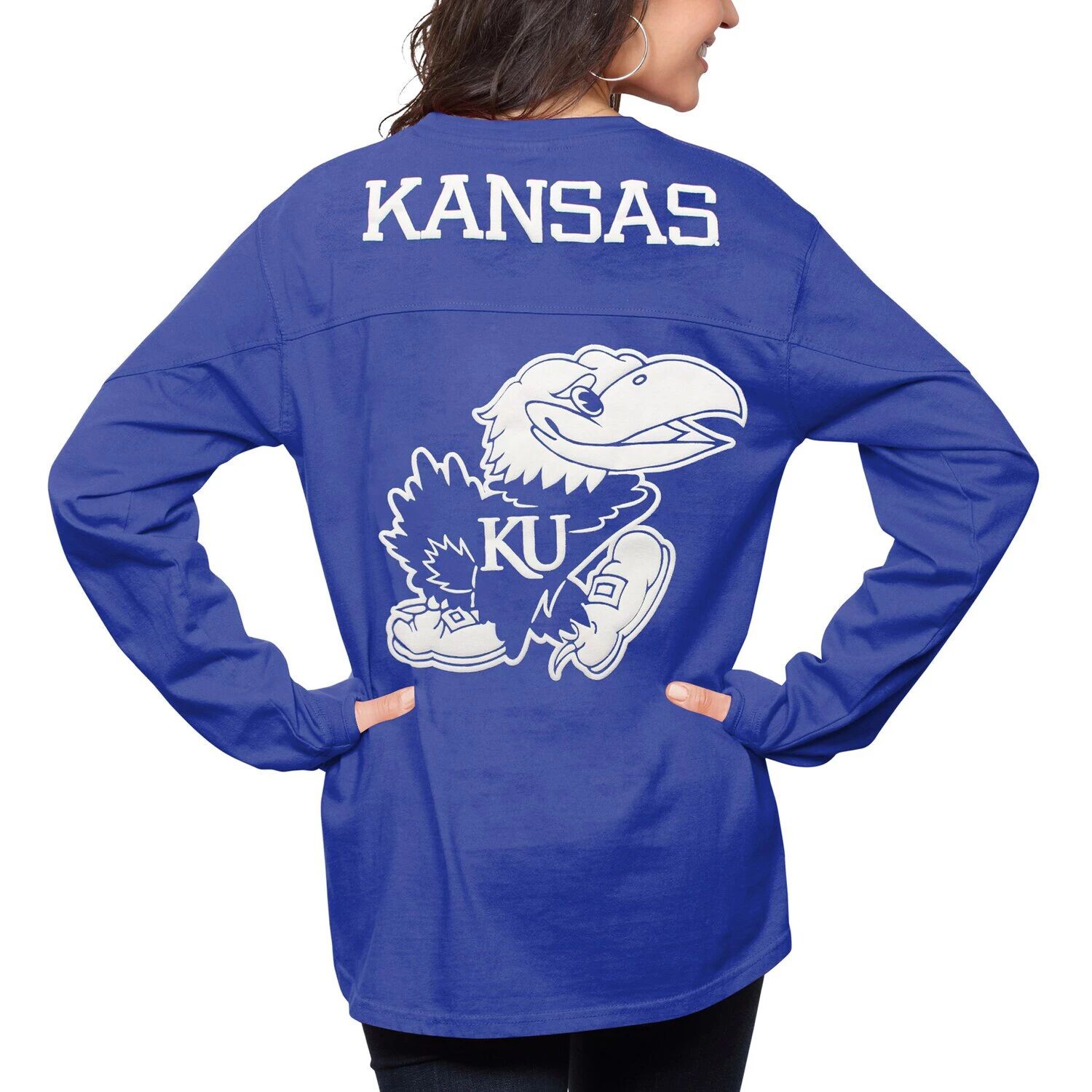 

Женская футболка для прессы Royal Kansas Jayhawks The Big Shirt оверсайз с длинным рукавом