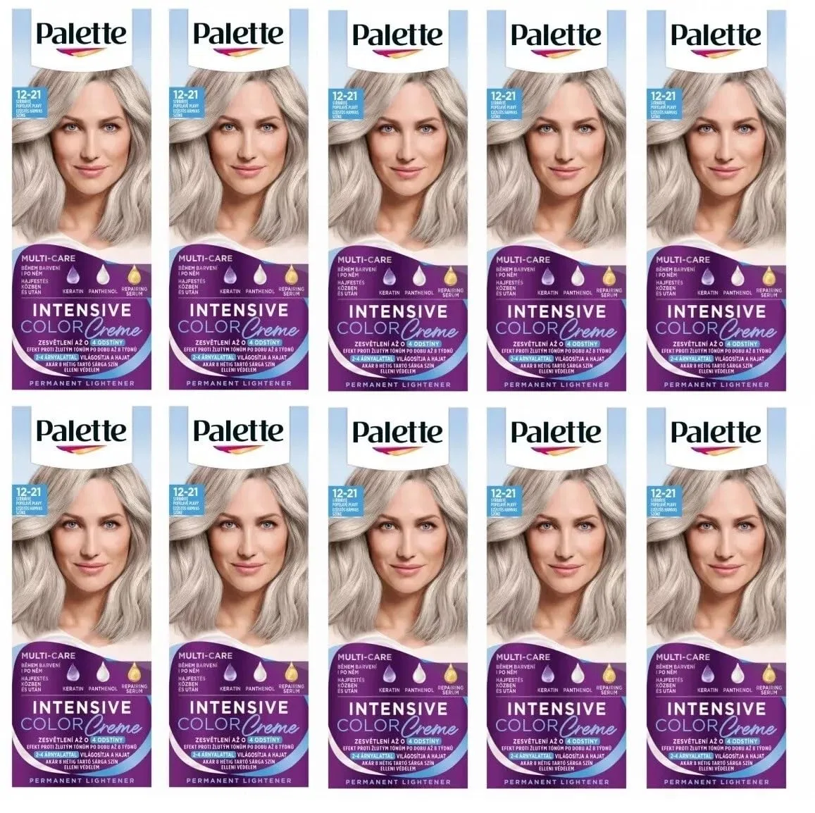 Стойкая крем-краска для волос Palette Intensive Colour Cream 12-21 Серебристый пепельный блонд, 10 упаковок Palette