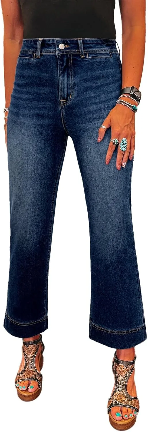 

SHEWIN женские джинсы с широкими штанинами на высокой талии, стрейч, длина по внутреннему шву 25-26 дюймов