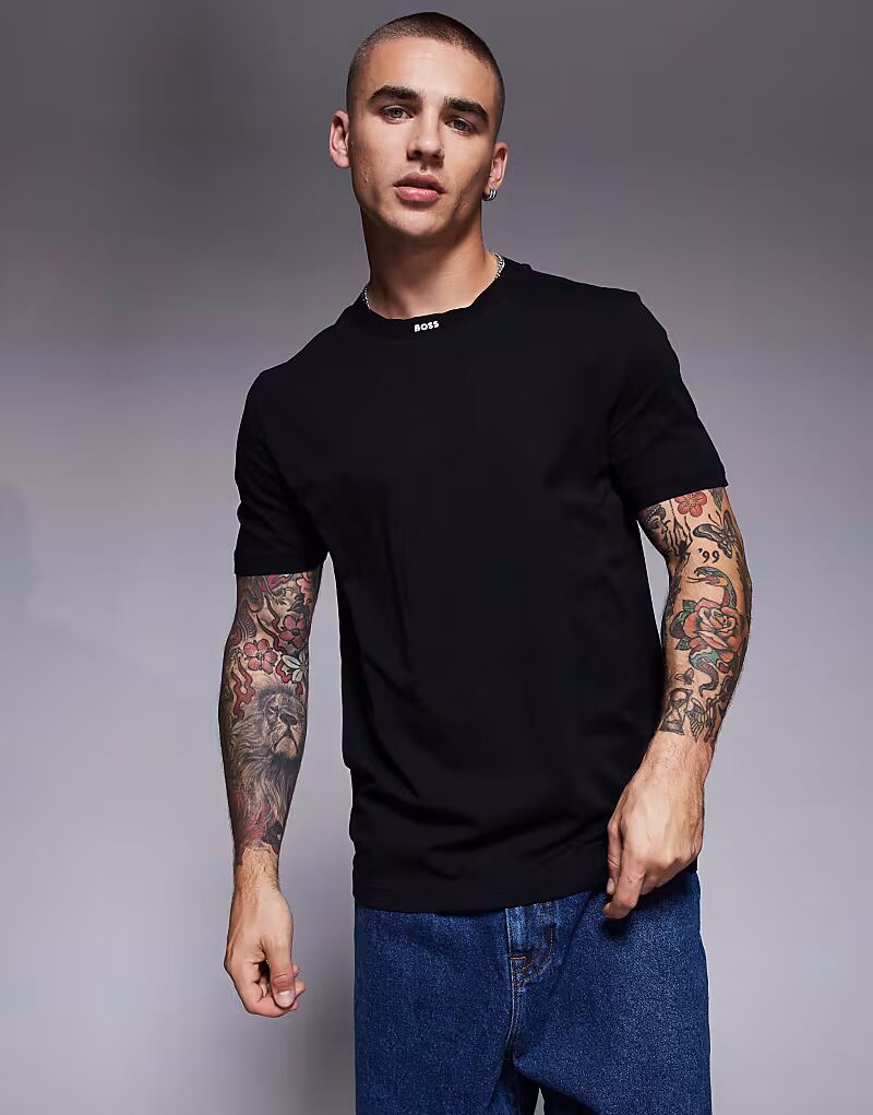 

Футболка BOSS Green Rib neck с логотипом в тяжелой оболочке черного цвета
