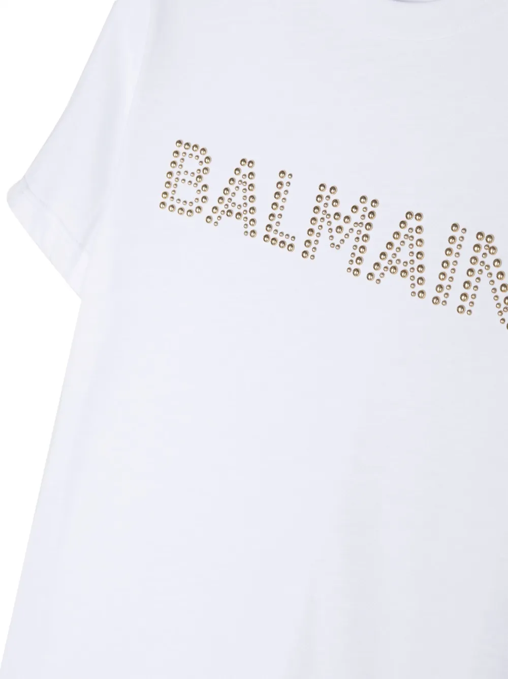 Футболка с логотипом и заклепками Balmain Kids, белый — фото 3