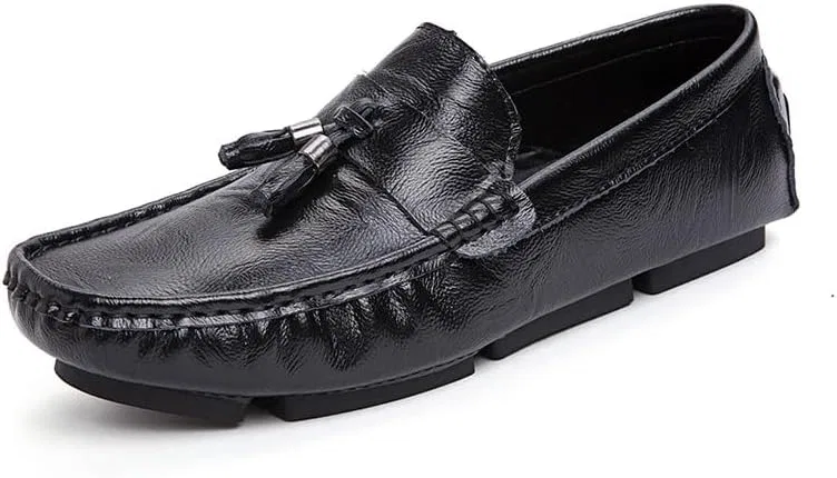 Лоферы кожаные TAYGUM Square Toe Tassel Driving Style, черный