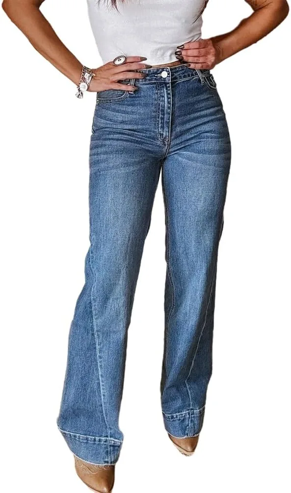 

Женские джинсы с высокой талией, потертые, прямые YADMISU