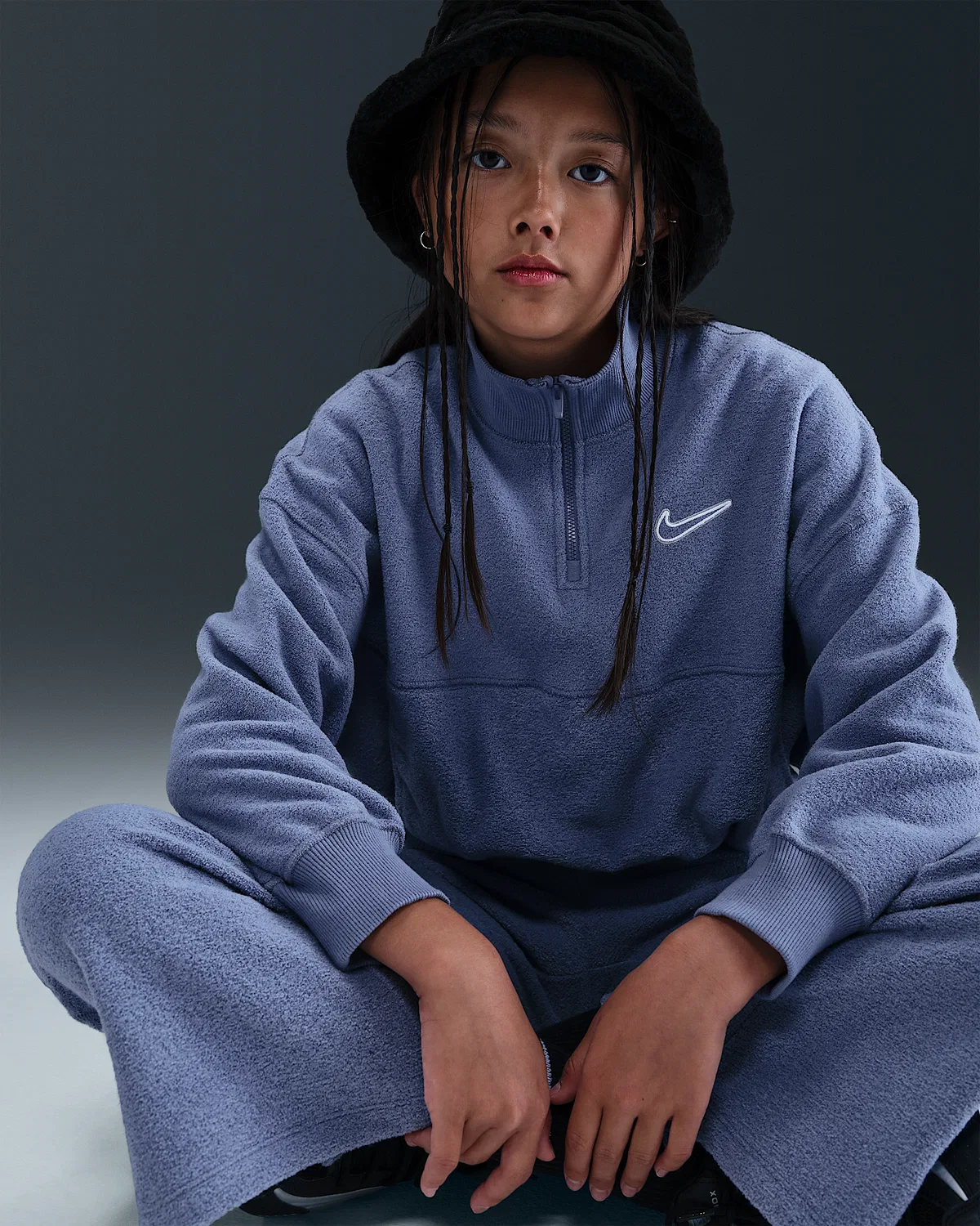 Детская (для девочек) флисовая кофта с длинным рукавом Nike Sportswear, World Indigo/White — фото 3