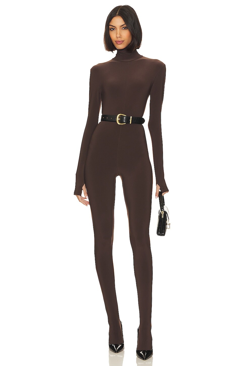 

Комбинезон Norma Kamali Slim Fit Turtle Catsuit With Footsie, цвет Chocolate