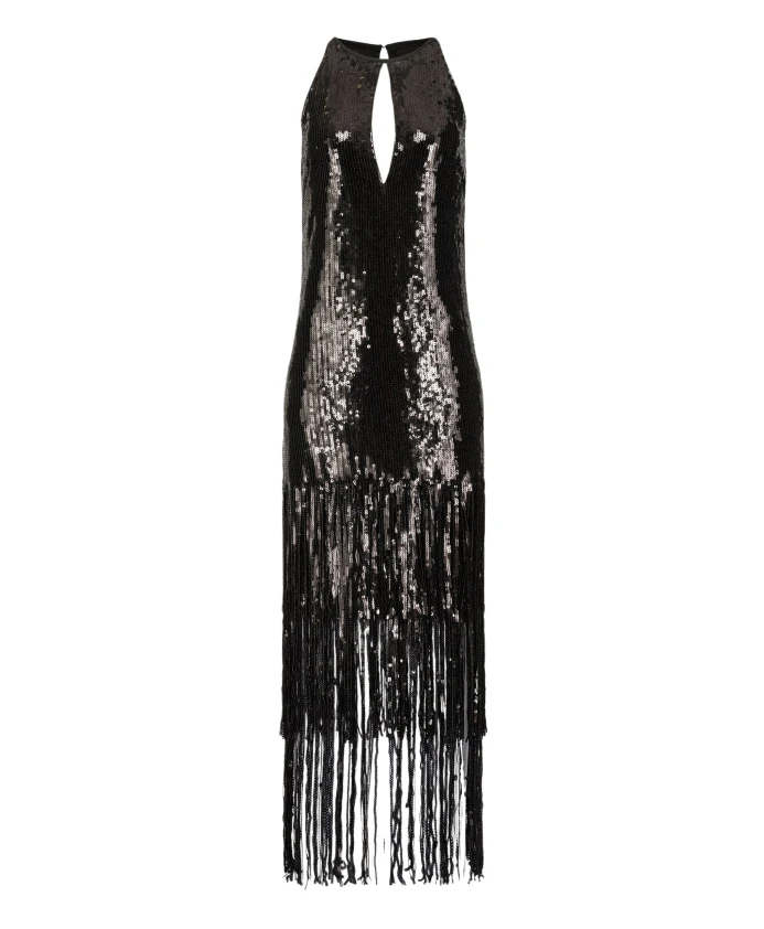 

Платье Acerola, расшитое пайетками и с бахромой. Pinko, черный