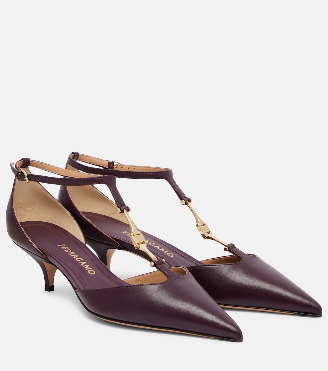 Туфли Traci 40 из кожи Ferragamo, Oxflood/Biscotto