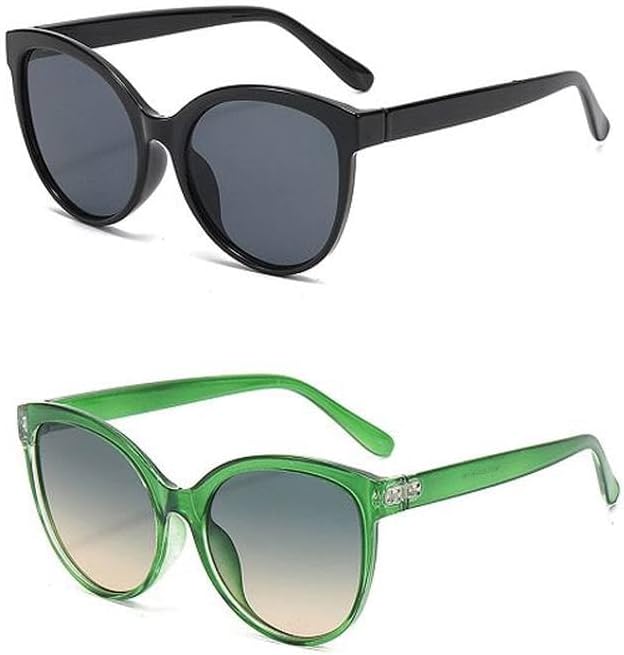 

Солнцезащитные очки «кошачий глаз» для использования на открытом воздухе, вождения, с солнцезащитным козырьком, увеличенной оправой и защитой от УФ-излучения HYYZZC, 2pcs Black Green