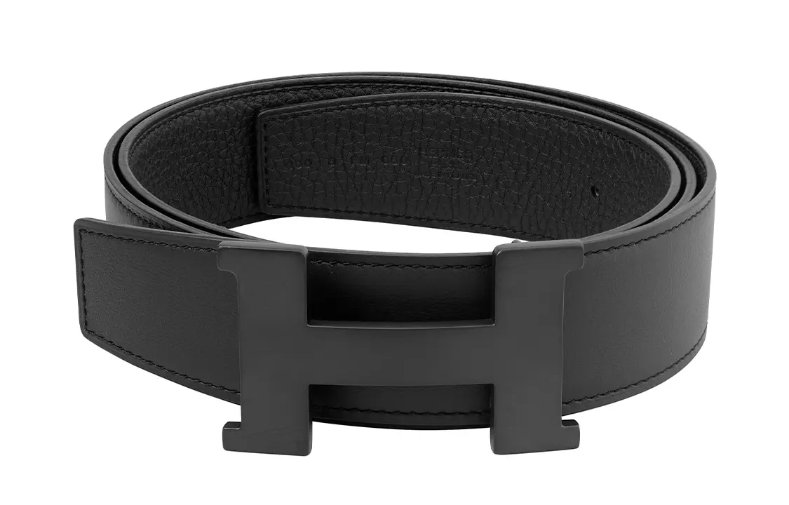 HERMES Мужской ремень из телячьей кожи черный шириной 3,8 см, Black — фото 3