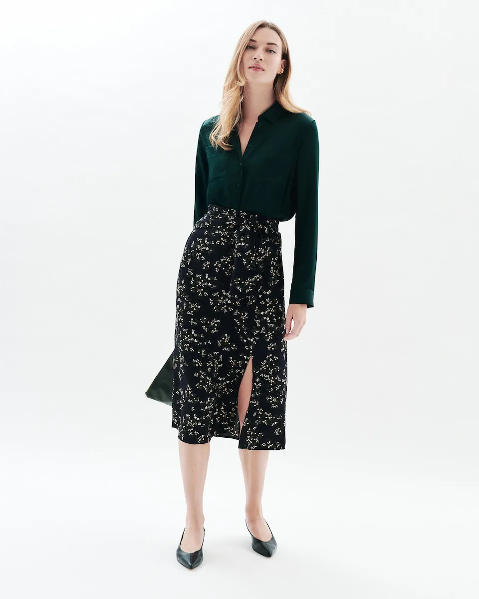 

Миди-юбка с цветочным принтом и разрезом спереди Caroll, черный