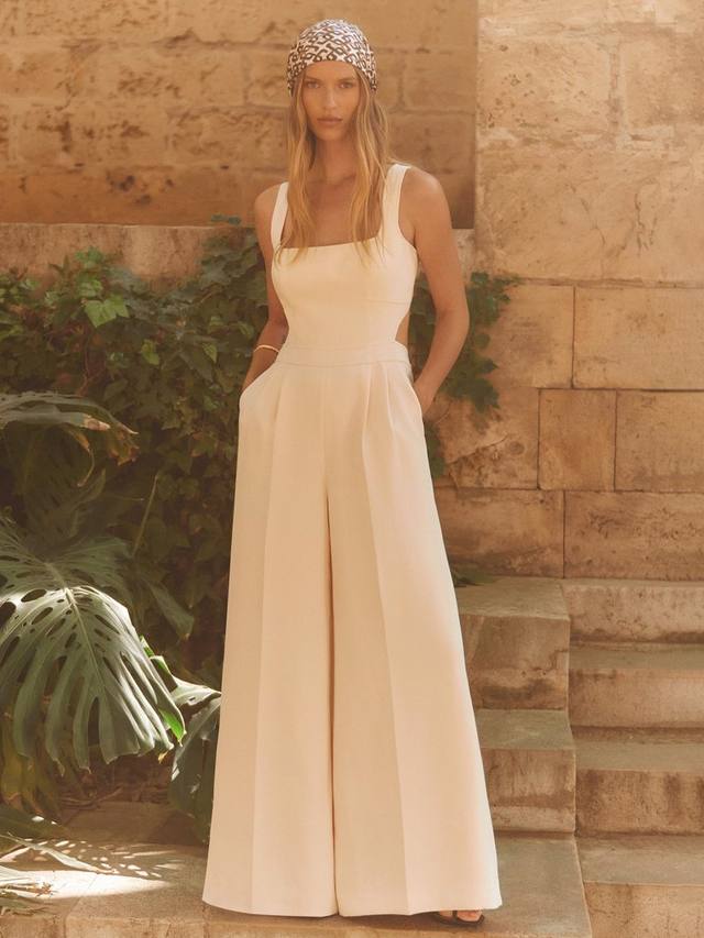 

Dion комбинезон с вырезом на талии и широкими штанинами Reiss, Pale Pink