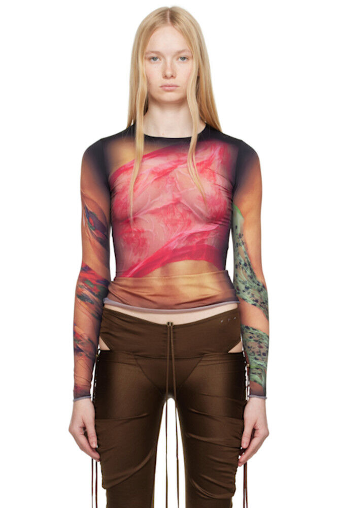 

Футболка Second Skin из коричневого переработанного драпированного джерси Statue Marine Serre