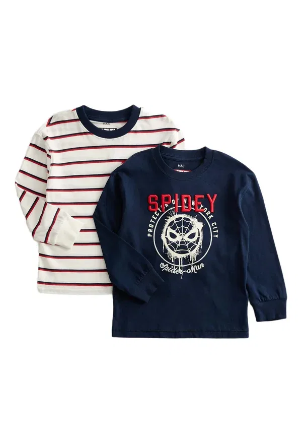 Футболка с длинным рукавом 2Pk Spider Man (2-8 лет) Marks & Spencer, темно-синий микс