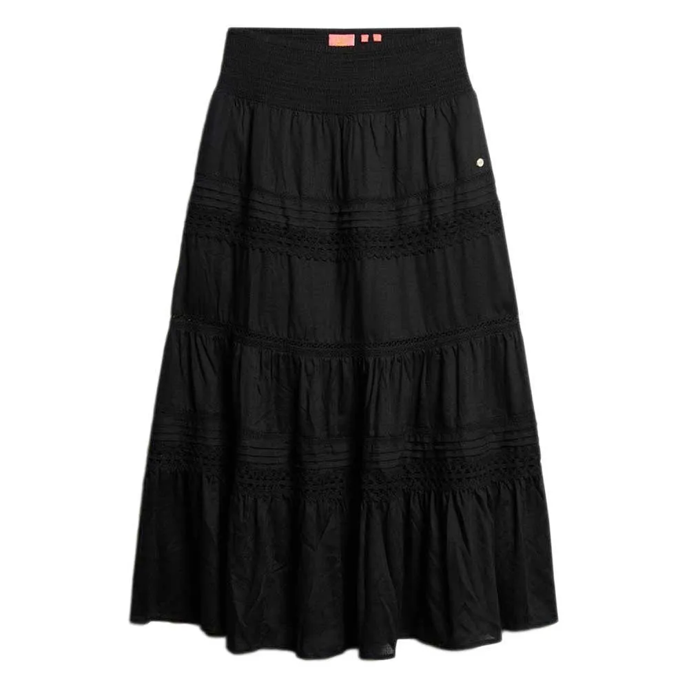 

Юбка Superdry Ibiza Lace Mix long skirt, черный