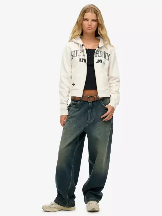 Спортивная толстовка Athletic Essentials Relaxed Cropped Zip Hoodie, цвет Desert Bone Offwhite Superdry — фото 3