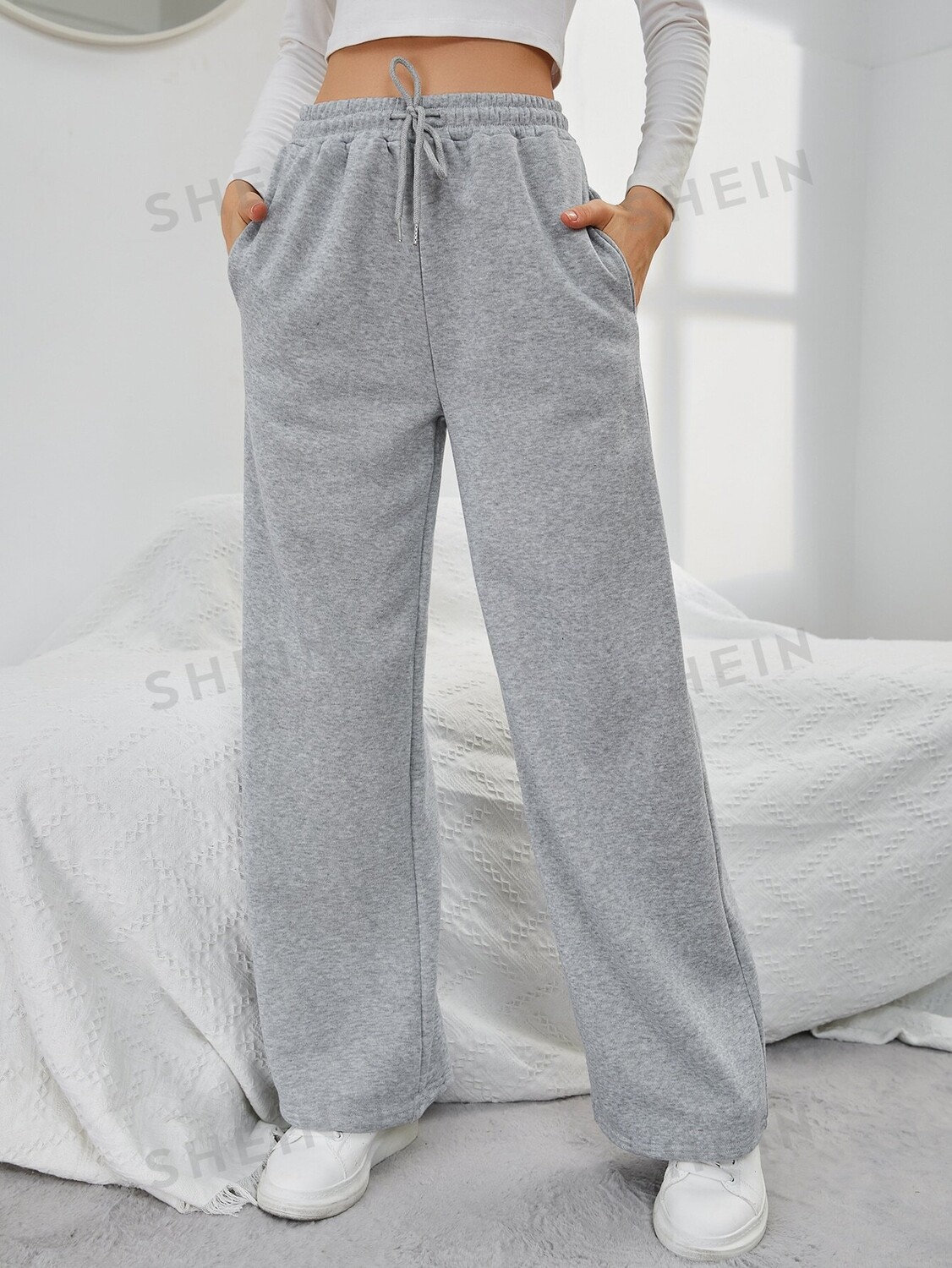 

EZwear Спортивные брюки с перфорированными карманами, однотонные Shein, светло-серый