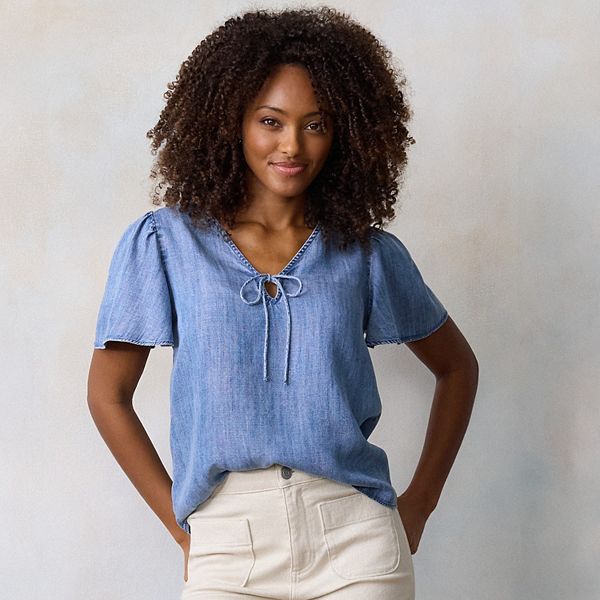 

Женский топ с запахом и рукавами-крылышками Lc Lauren Conrad, Enzyme Acd Tencel Wash