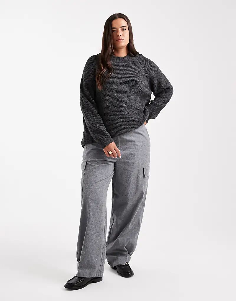 

Брюки Curve ASOS DESIGN из фланели с начесом серого меланжевого цвета с карманами